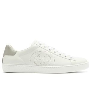 GUCCI  New Ace perforated logo leather trainers
